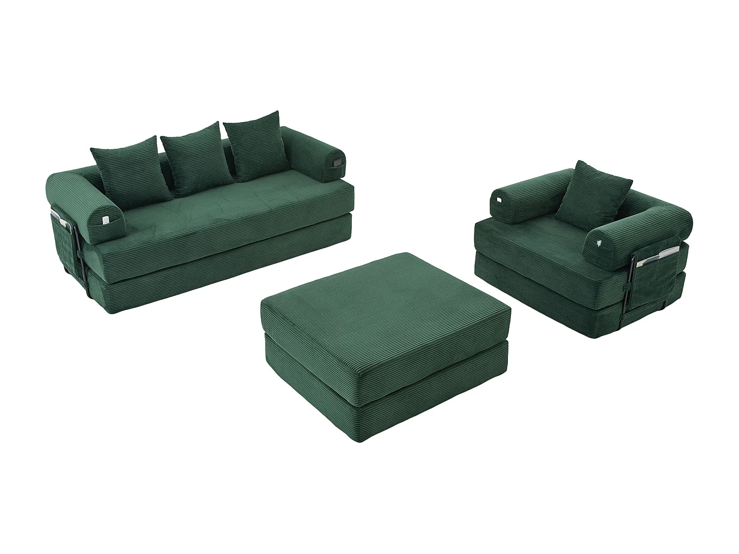 Modulaire 4-zitsbankset - 200 x 190 x 67 cm - met 4 kussens + 1 fauteuil - corduroy - groen