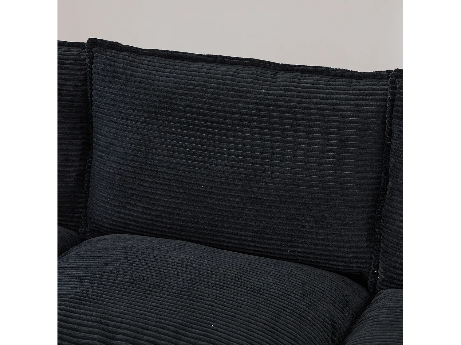 Zweisitzer-Cordsofa-Set – 190 x 132 x 84 cm – mit 2 Aufbewahrungshockern, USB-Anschluss und Taschen – schwarz