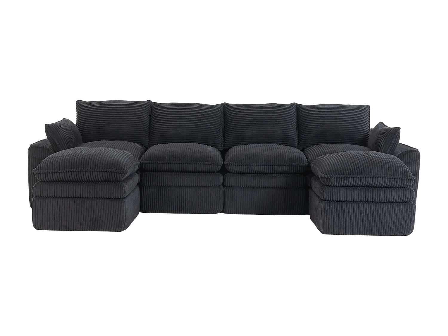 Modulares 4-Sitzer-Sofa-Set aus Cord – 335 x 167 x 85 cm – mit 2 Hockern, Kissen und 2 Taschen – schwarz