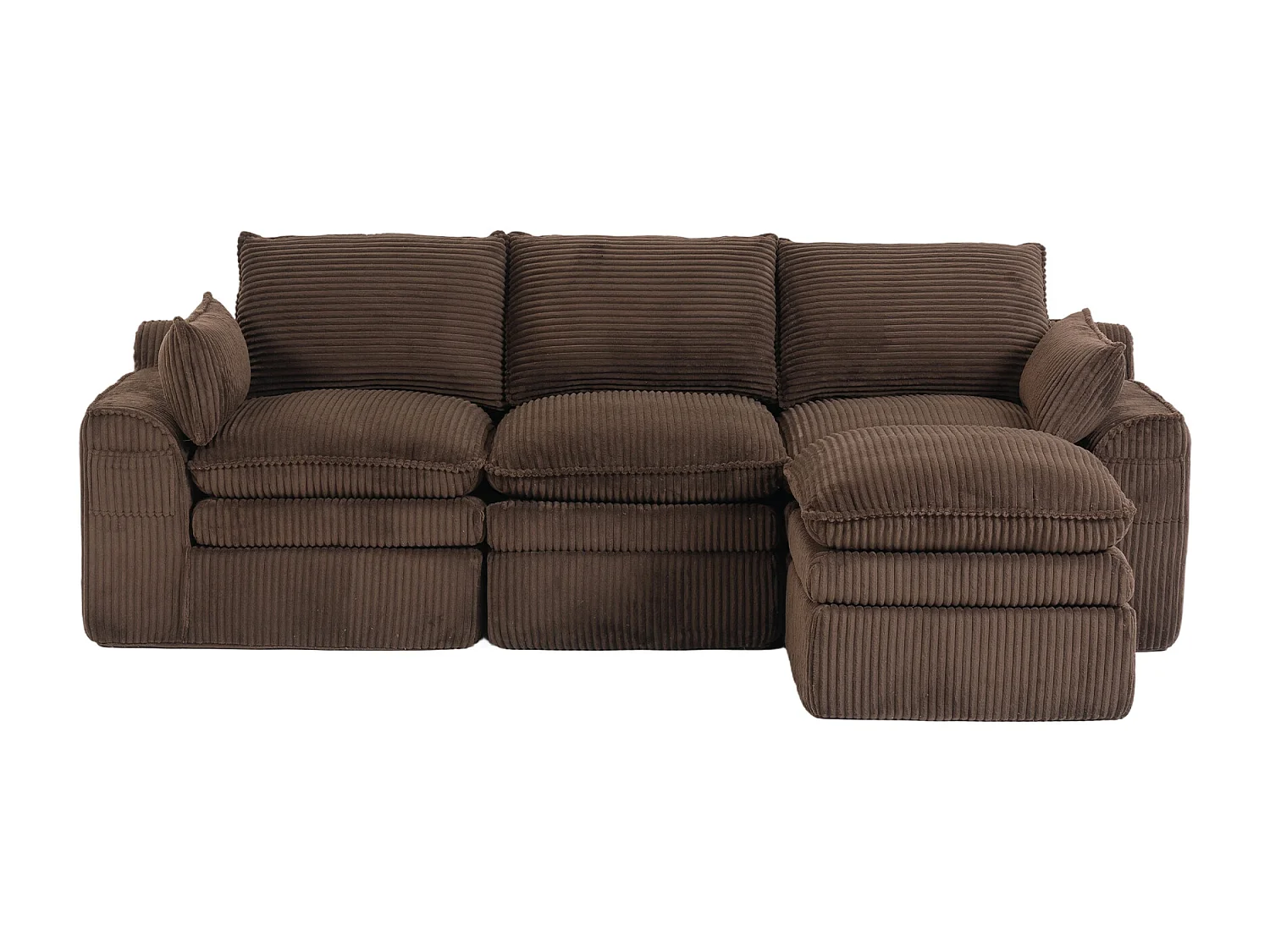 Modulares 3-Sitzer-Cordsofa-Set – 263 x 167 x 85 cm – mit 1 Hocker + Kissen + 2 Taschen – braun