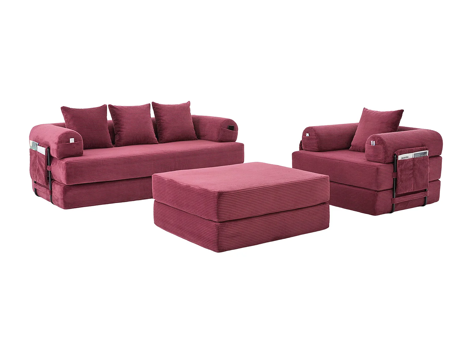 Modulaire 4-zitsbankset - 200 x 190 x 67 cm - met 4 kussens + 1 fauteuil - corduroy - rood