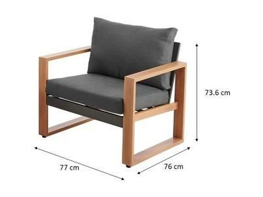 Niedrige Gartenmöbel aus Aluminium in Holzoptik mit Kissen – 5 Personen – PUERTO – Grau
