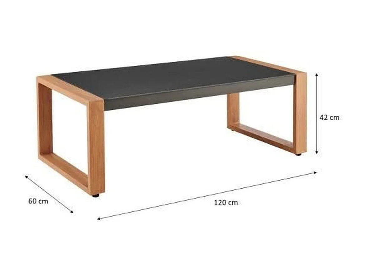 Niedrige Gartenmöbel aus Aluminium in Holzoptik mit Kissen – 5 Personen – PUERTO – Grau