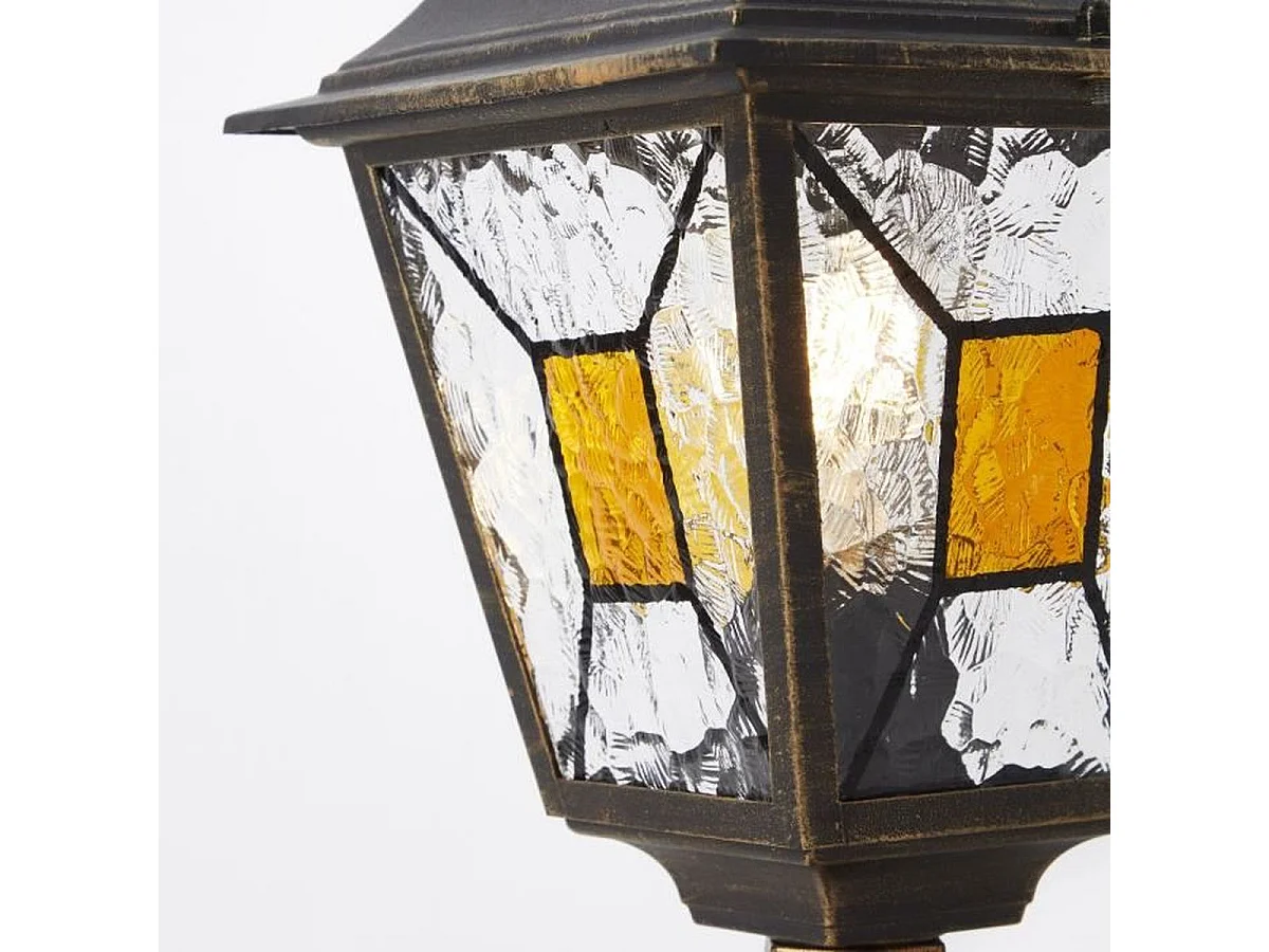 Lampadaire de jardin JANEL by Brilliant - Borne extérieure noir doré en métal et verre, E27, 44x18x18 cm