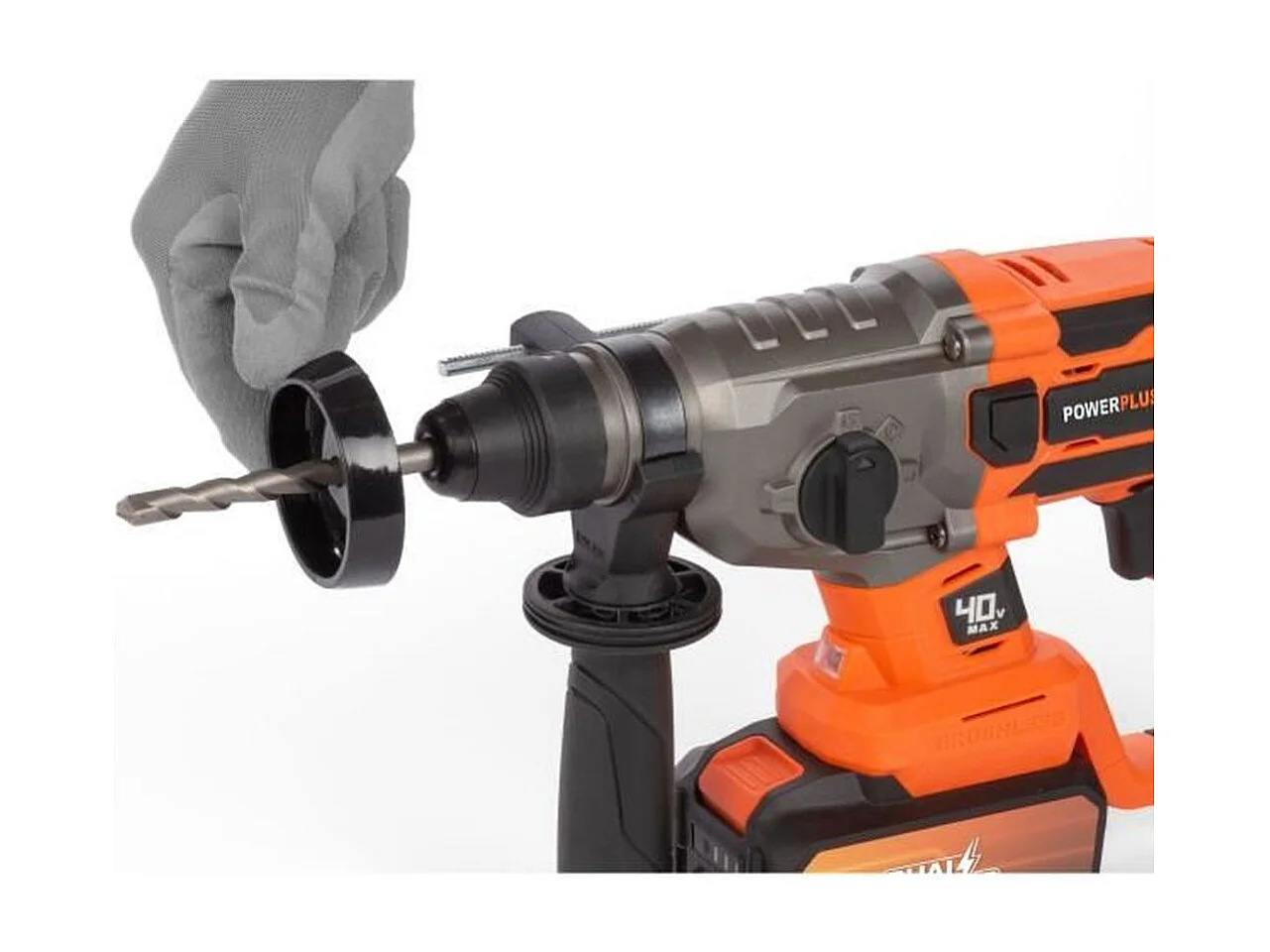 Taladro percutor inalámbrico 40V brushless SDS-Plus Dual Power POWDP15680 con 3 brocas, 2 cinceles y maletín rígido