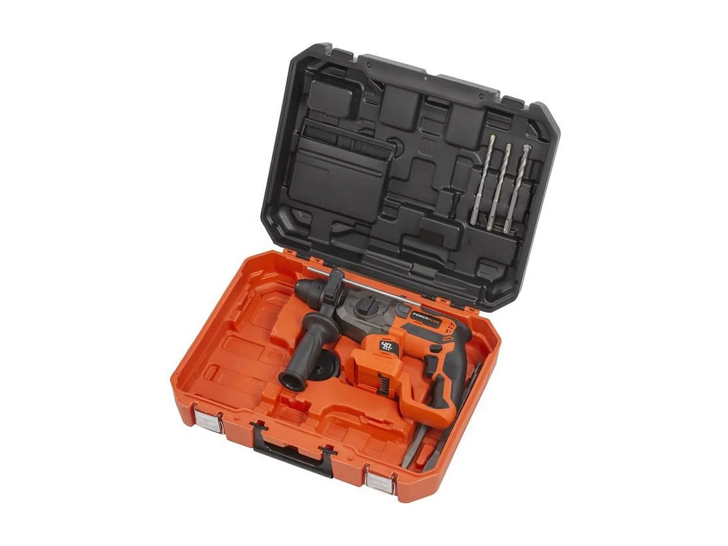 Taladro percutor inalámbrico 40V brushless SDS-Plus Dual Power POWDP15680 con 3 brocas, 2 cinceles y maletín rígido