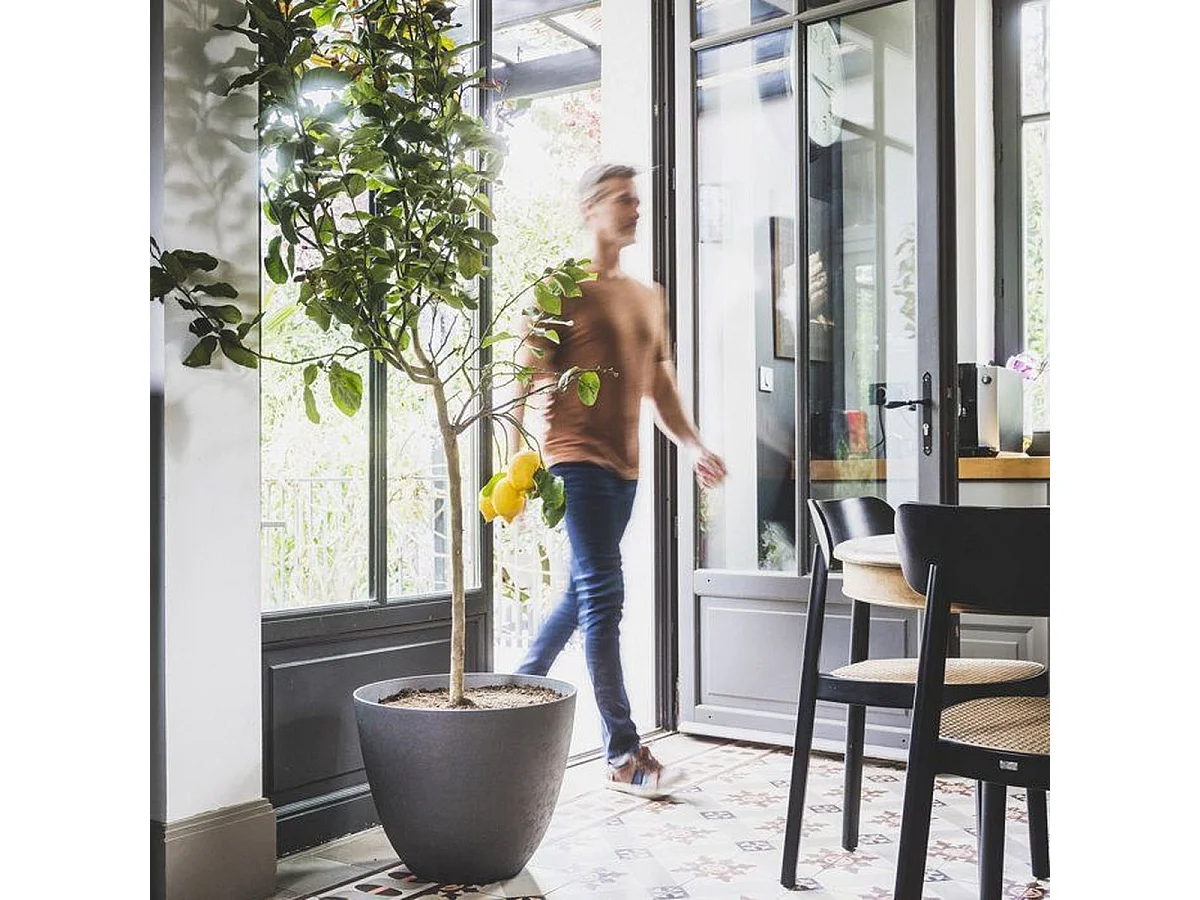 Vaso rotondo EDA Element 50 cm grigio antracite, plastica riciclata, drenaggio intelligente, uso interno ed esterno