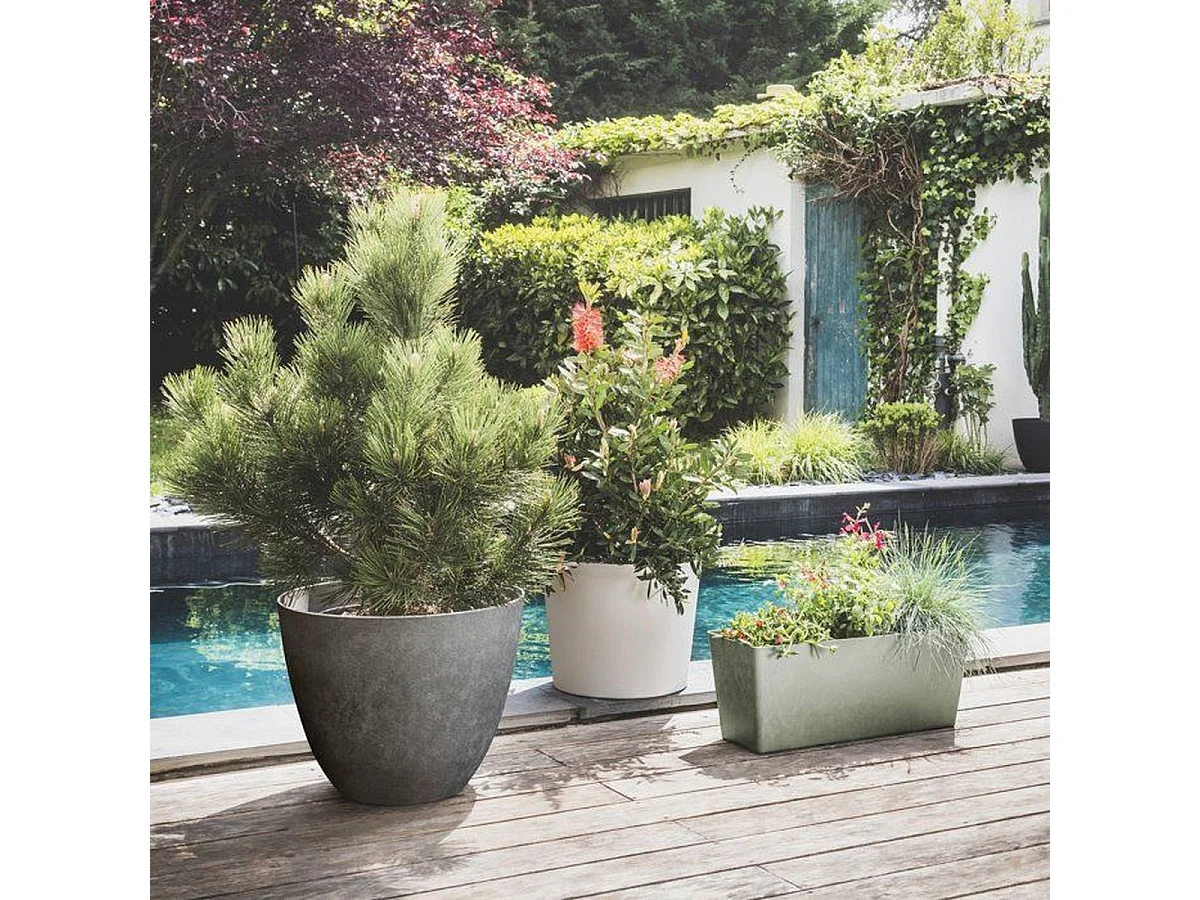 Vaso rotondo EDA Element 50 cm grigio antracite, plastica riciclata, drenaggio intelligente, uso interno ed esterno