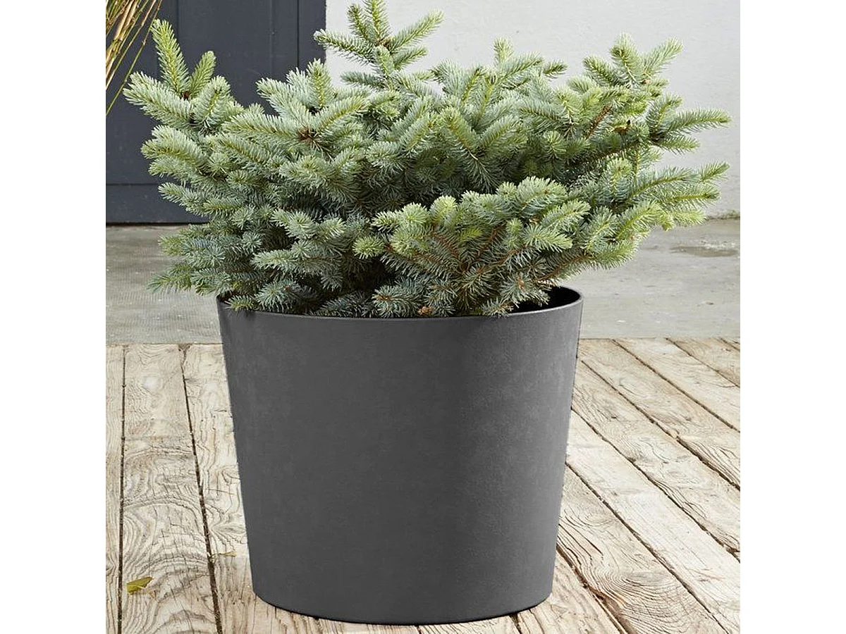 Vaso per fiori conico EDA Element 40 cm, 30 L, effetto testurizzato antracite, resistente al gelo e ai raggi UV, made in France