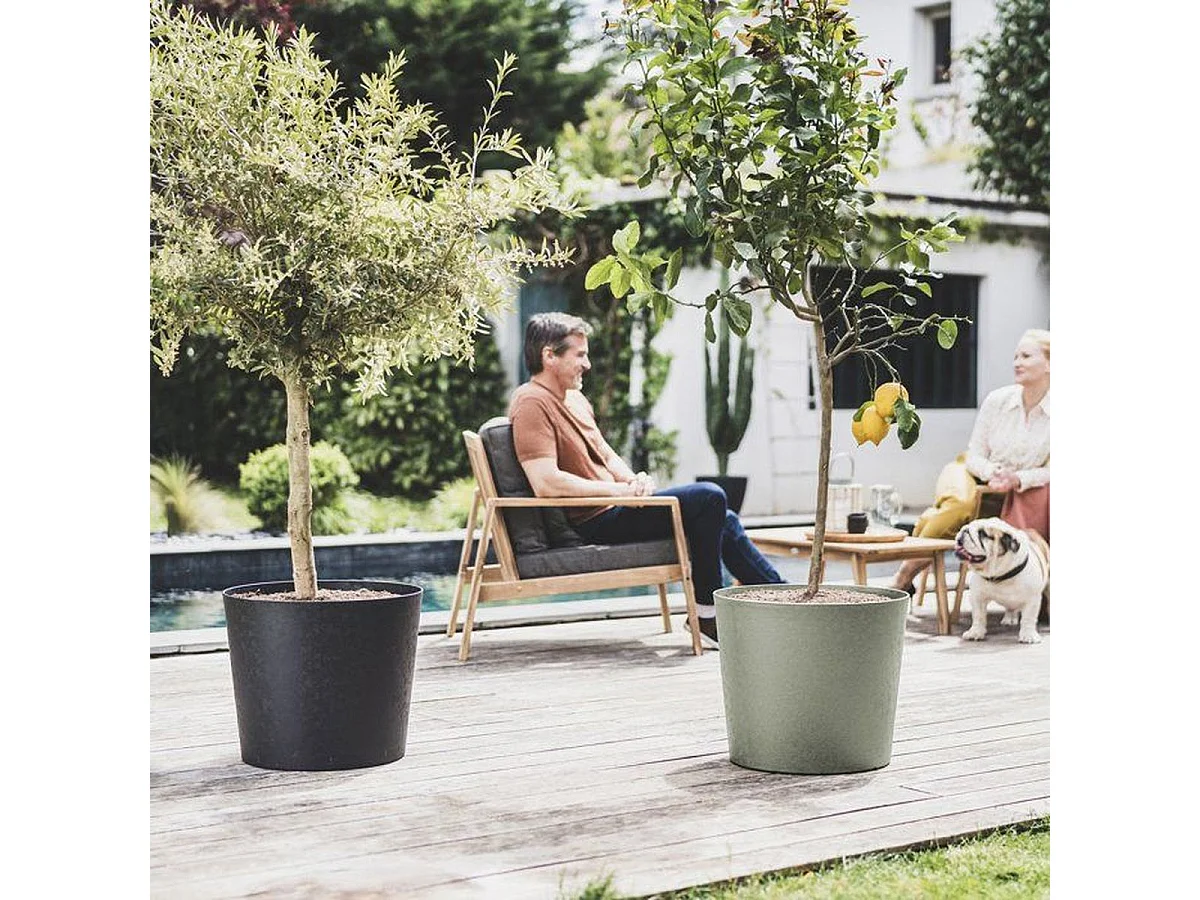 Vaso per fiori conico EDA Element 40 cm, 30 L, effetto testurizzato antracite, resistente al gelo e ai raggi UV, made in France