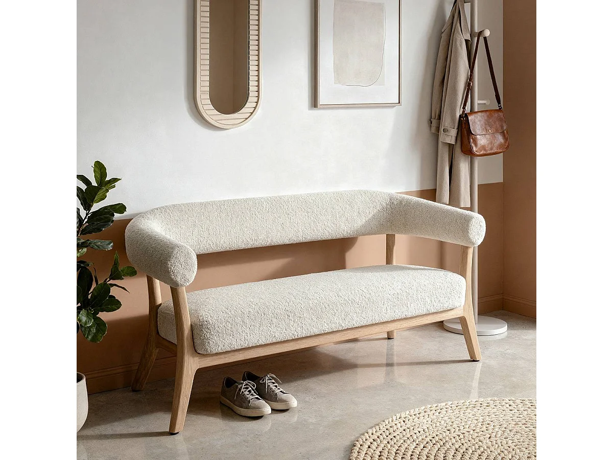 Banc d'entrée en bois et tissu écru Freya