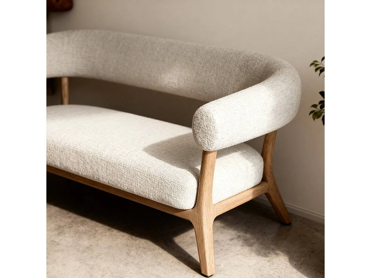 Banc d'entrée en bois et tissu écru Freya