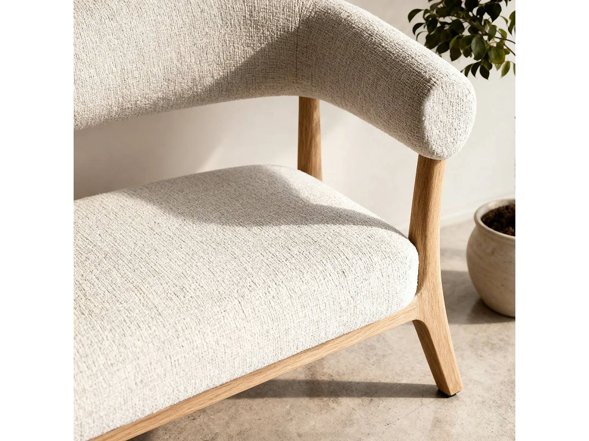 Banc d'entrée en bois et tissu écru Freya