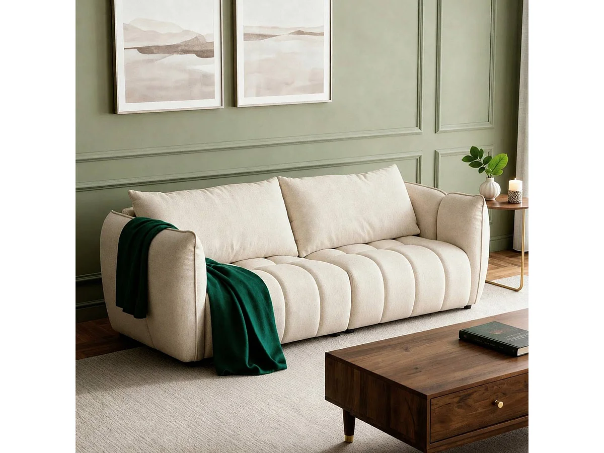 Canapé en tissu beige 3 places Kaori