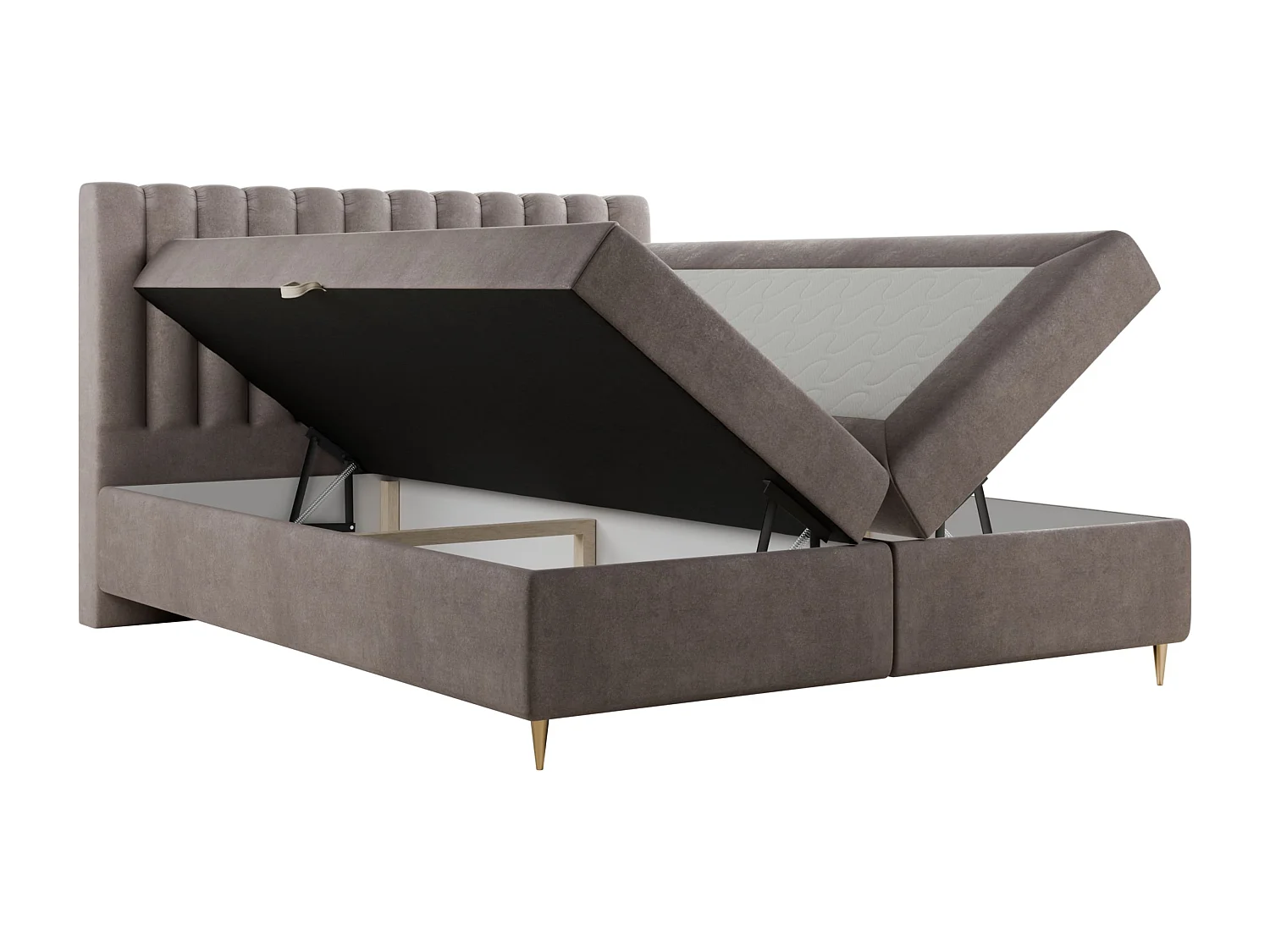 Boxspringbett LUX II, 140x200 cm, Braun, inkl. 2 Bettkästen und Topper