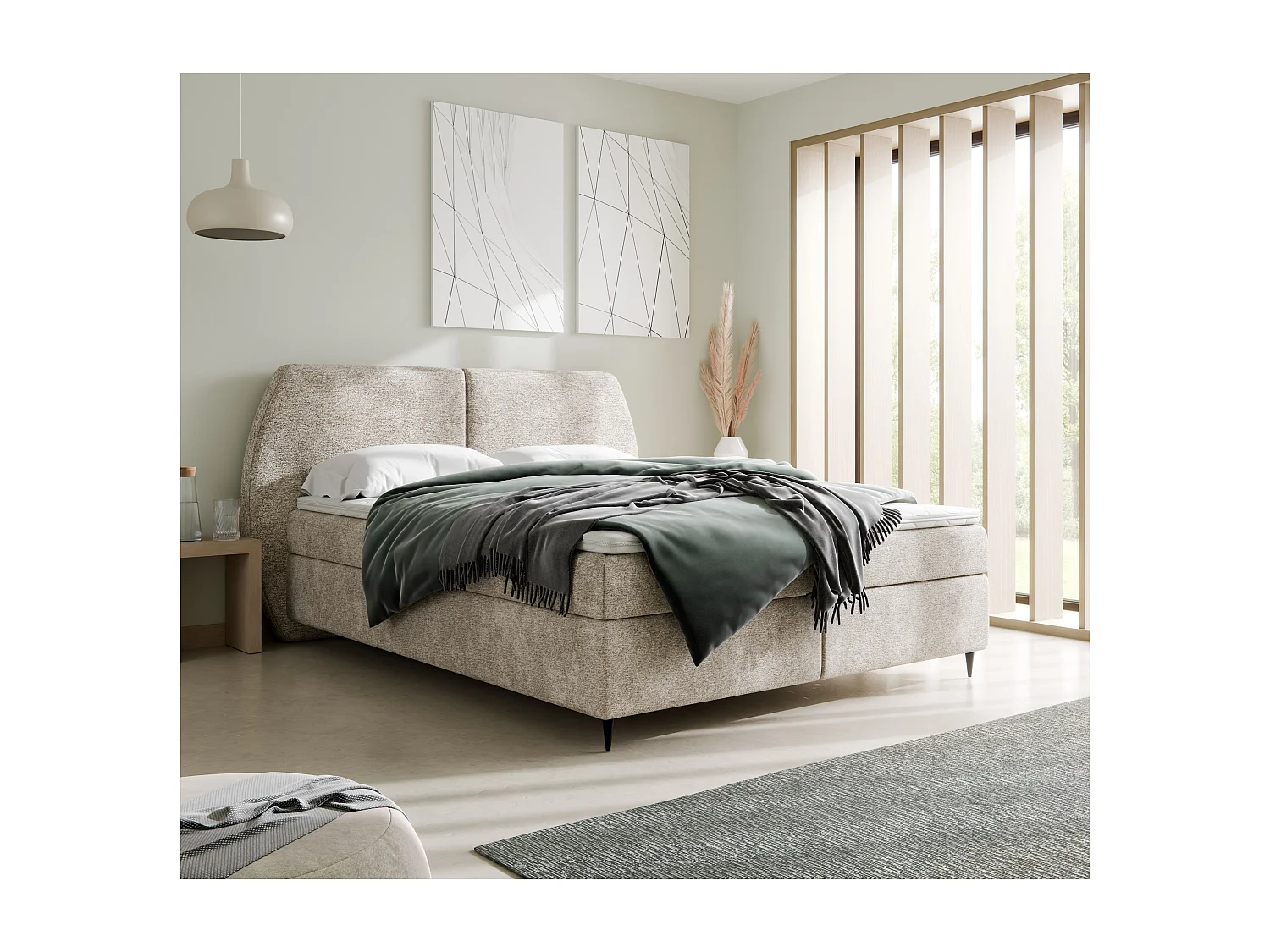 Boxspringbett MADRYT, 160x200 cm, Hellbeige, inkl. 2 Bettkästen und Topper