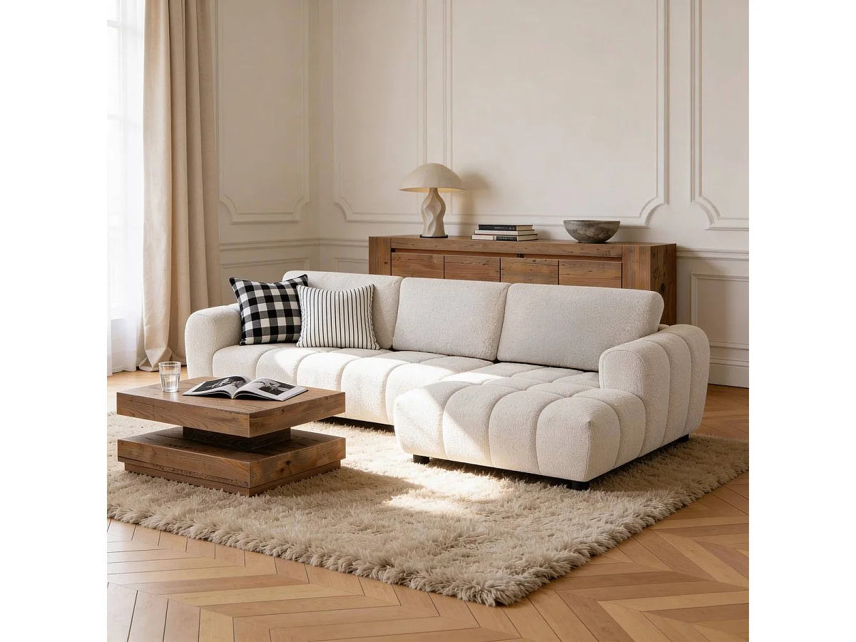 Canapé d'angle en tissu beige Syrel