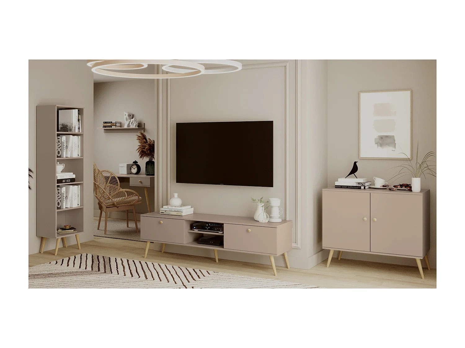 Boekenkast NATURA 180 cm Beige Macchiato 4 verstelbare planken