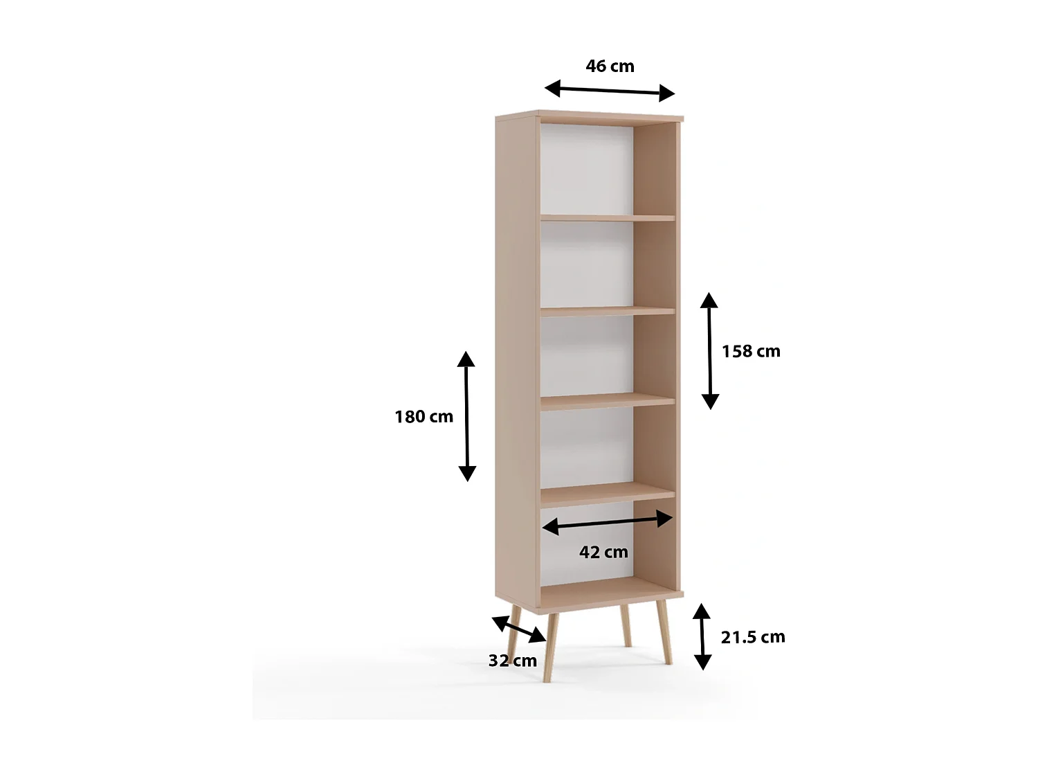 Boekenkast NATURA 180 cm Beige Macchiato 4 verstelbare planken