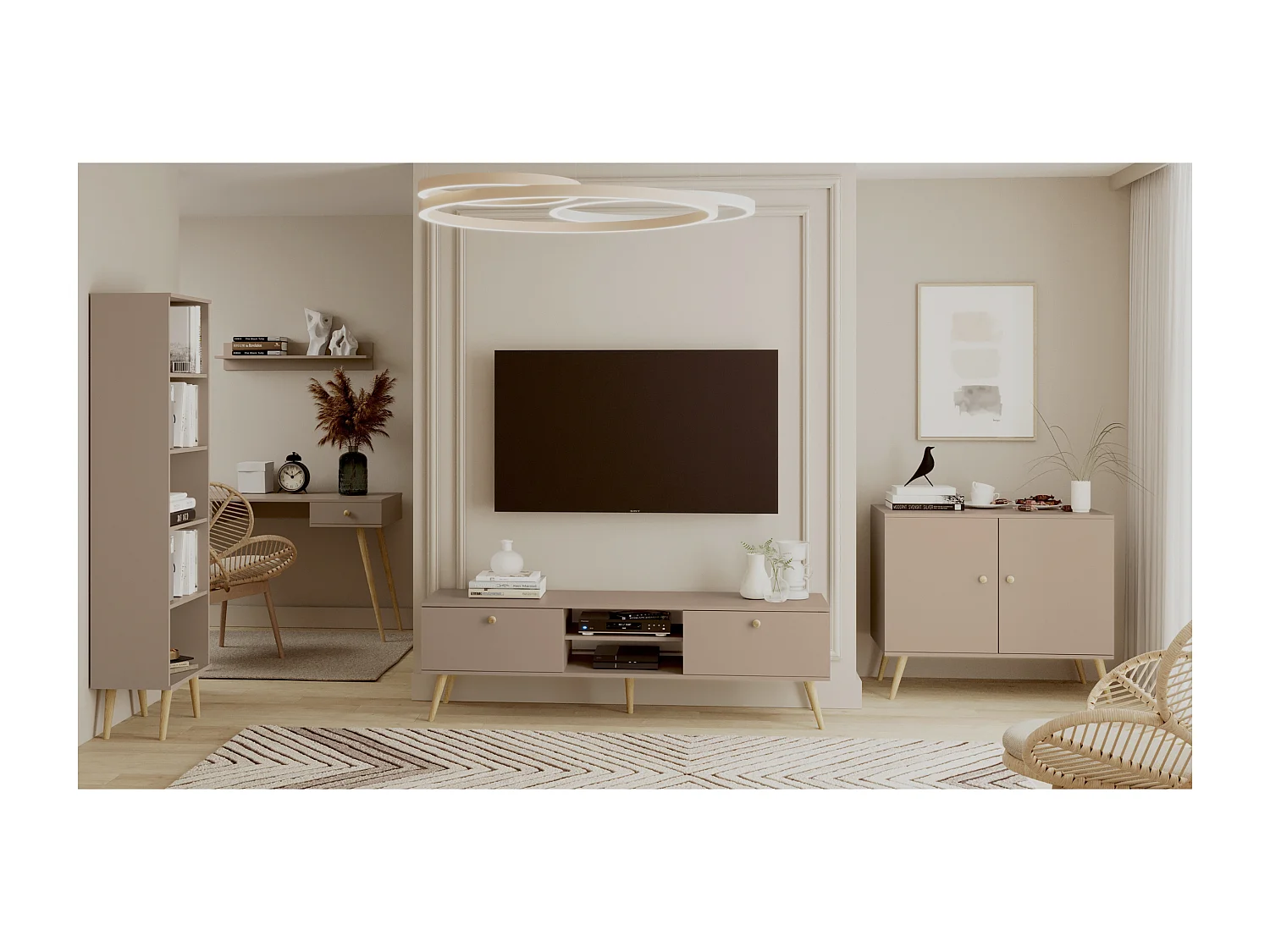 Boekenkast NATURA 180 cm Beige Macchiato 4 verstelbare planken