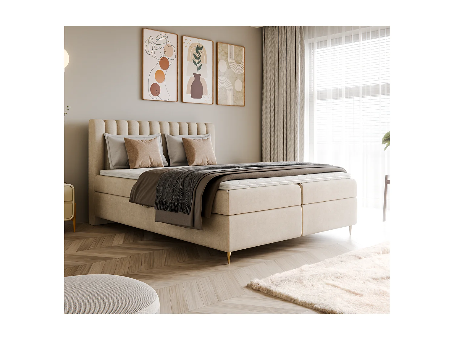 Boxspringbett LUX II, 160x200 cm, Beige, inkl. 2 Bettkästen und Topper