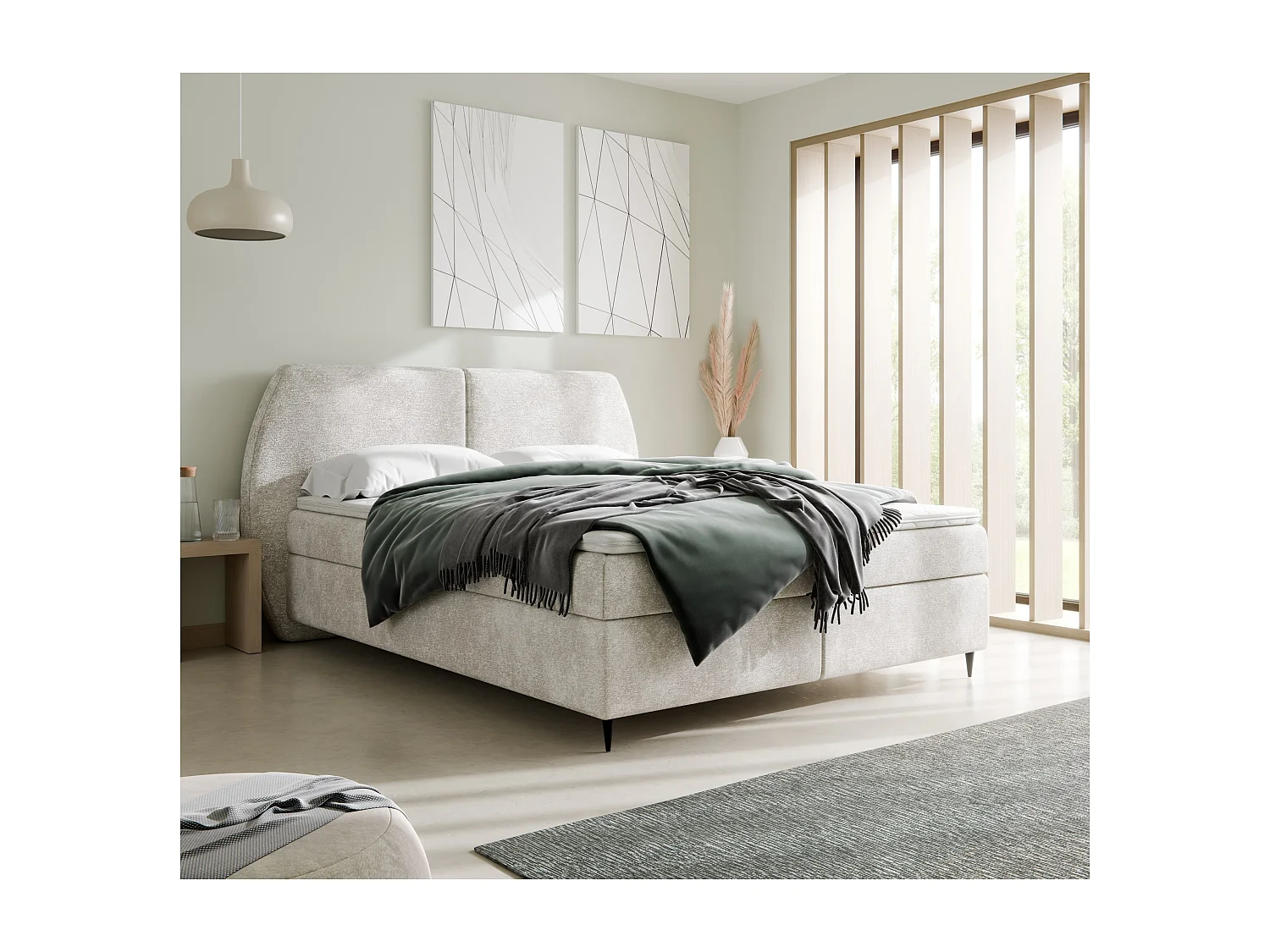 Boxspringbett MADRYT, 140x200 cm, Creme, inkl. 2 Bettkästen und Topper