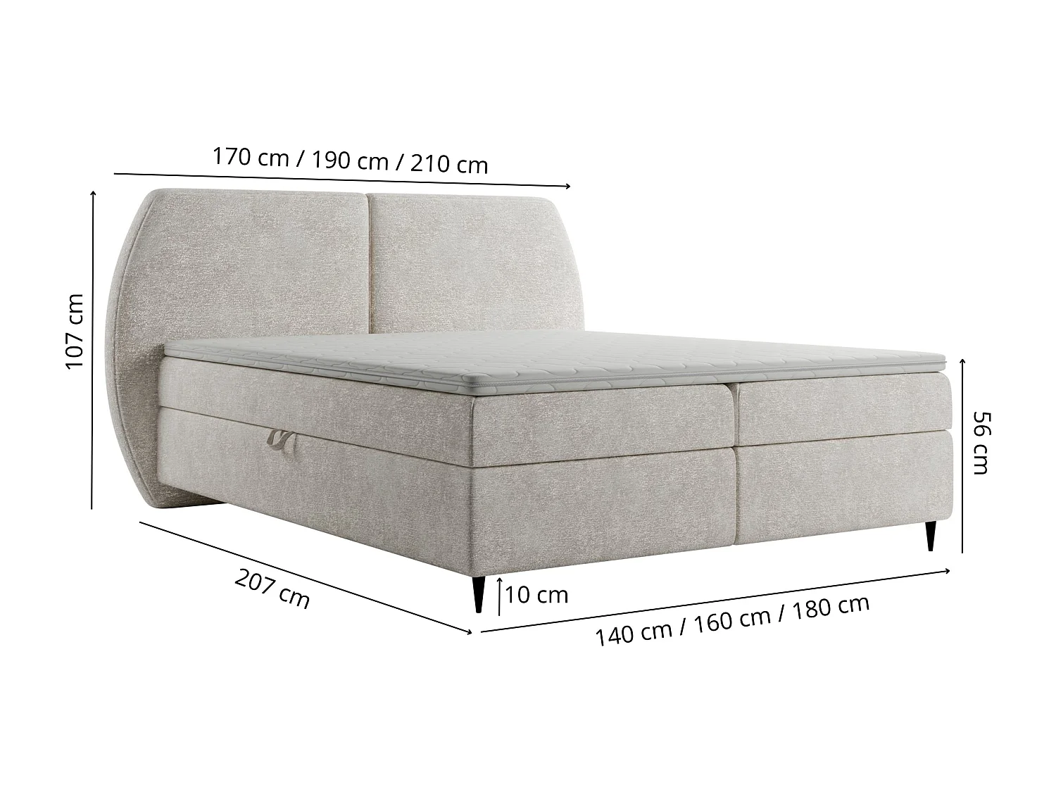 Boxspringbett MADRYT, 140x200 cm, Creme, inkl. 2 Bettkästen und Topper