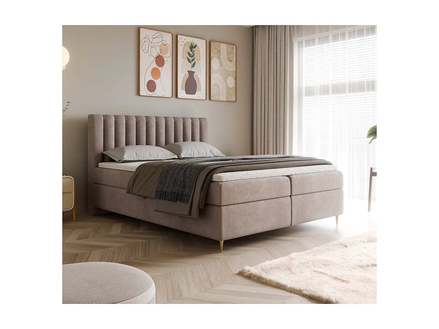 Boxspringbett LUX II, 180x200 cm, Braun, inkl. 2 Bettkästen und Topper