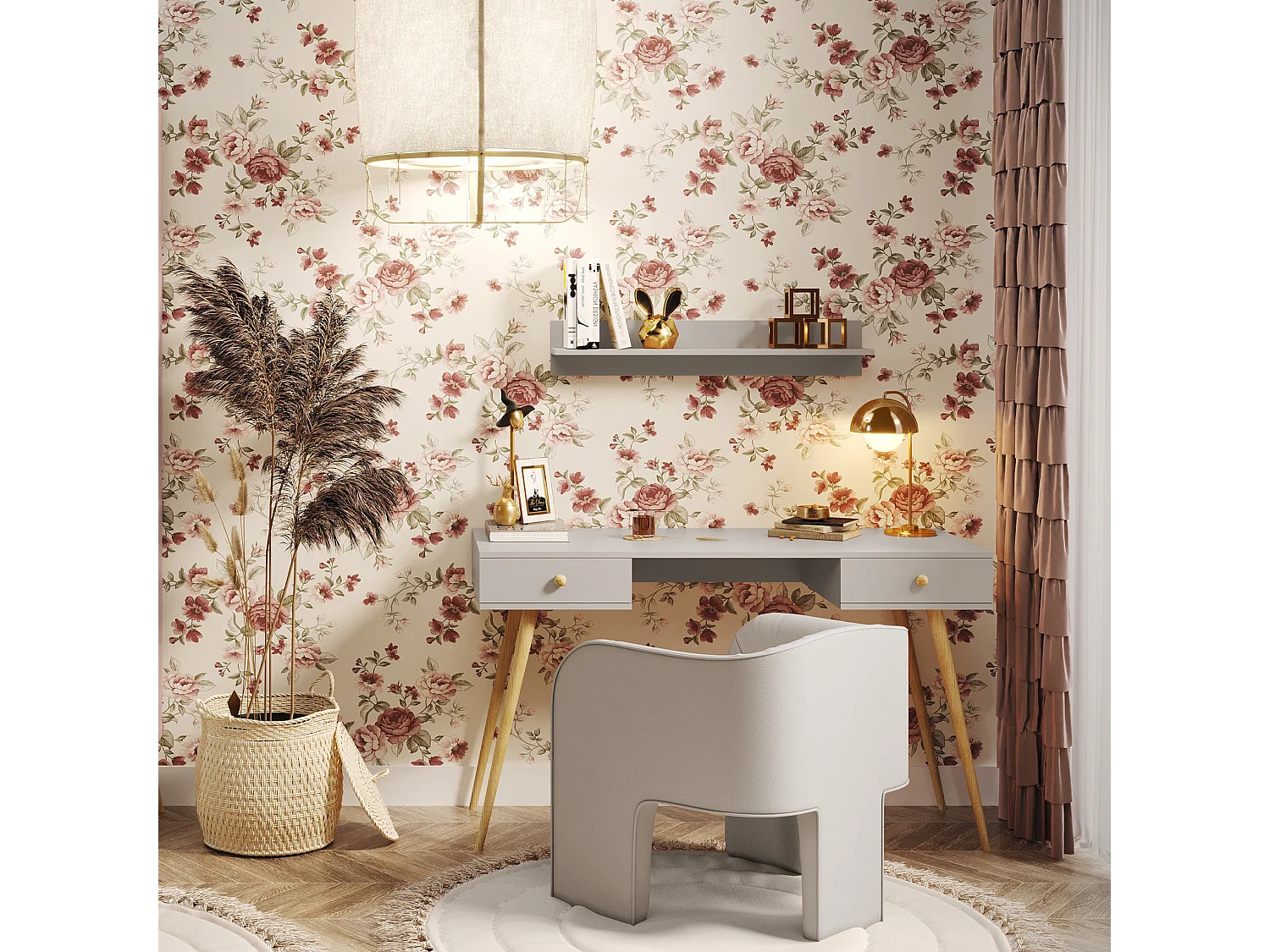 Schreibtisch NATURA, 135 cm, Kaschmir, mit 2 Schubladen