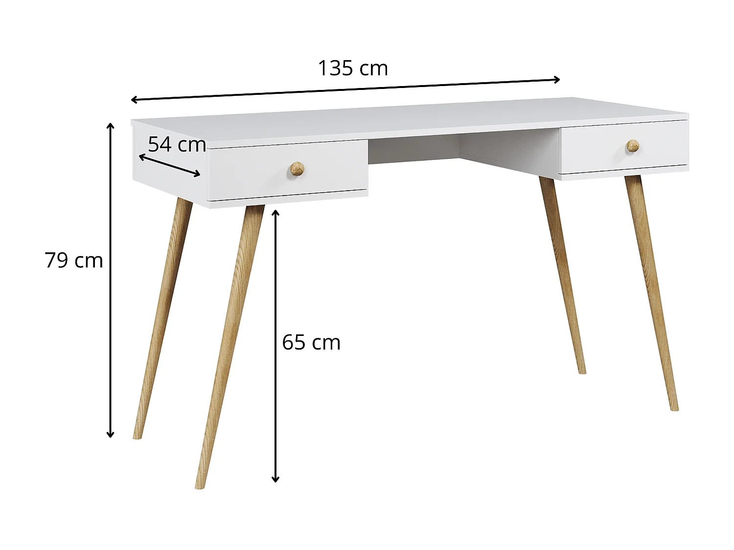 Schreibtisch NATURA, 135 cm, Kaschmir, mit 2 Schubladen