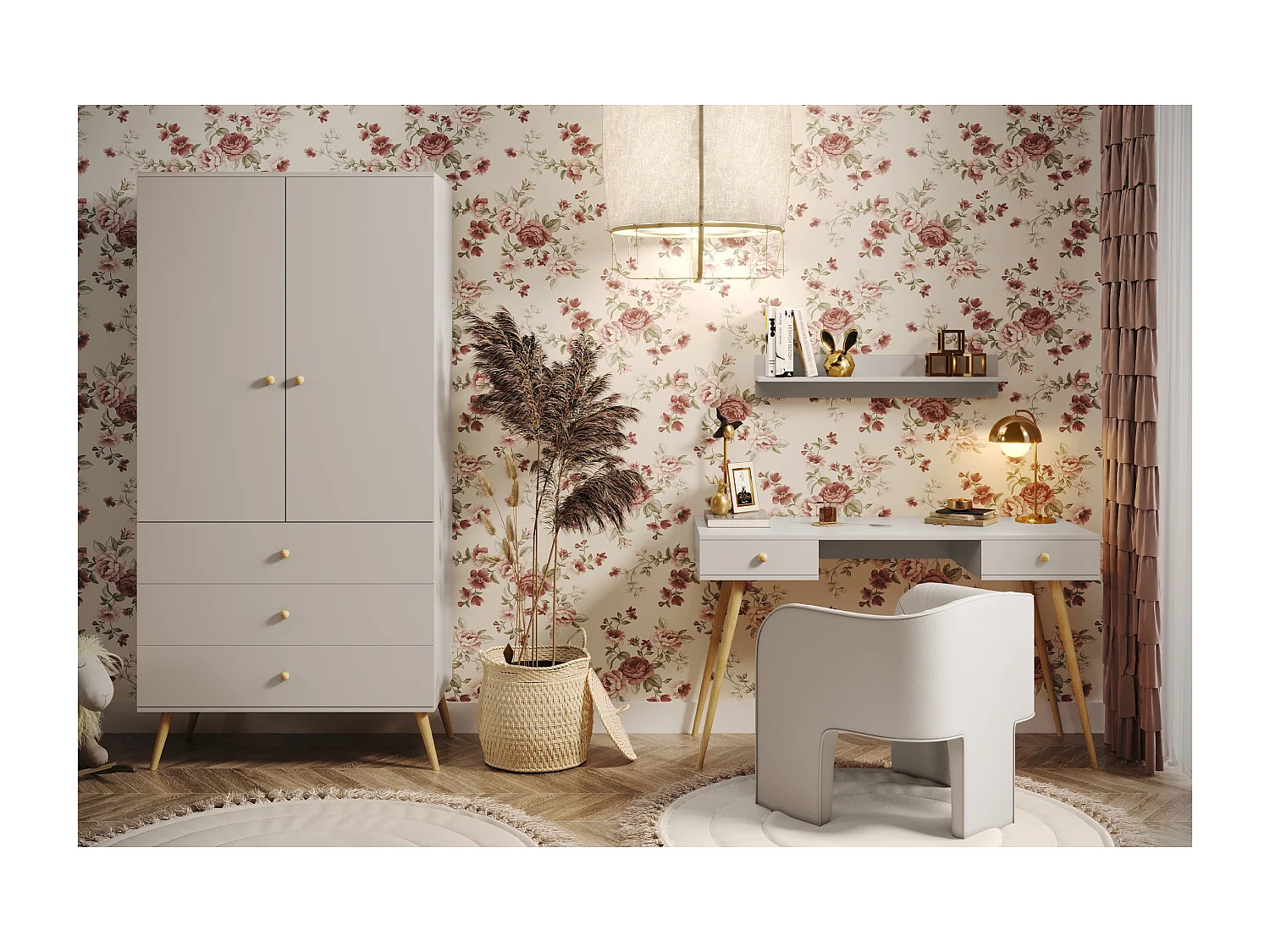 Schreibtisch NATURA, 135 cm, Kaschmir, mit 2 Schubladen