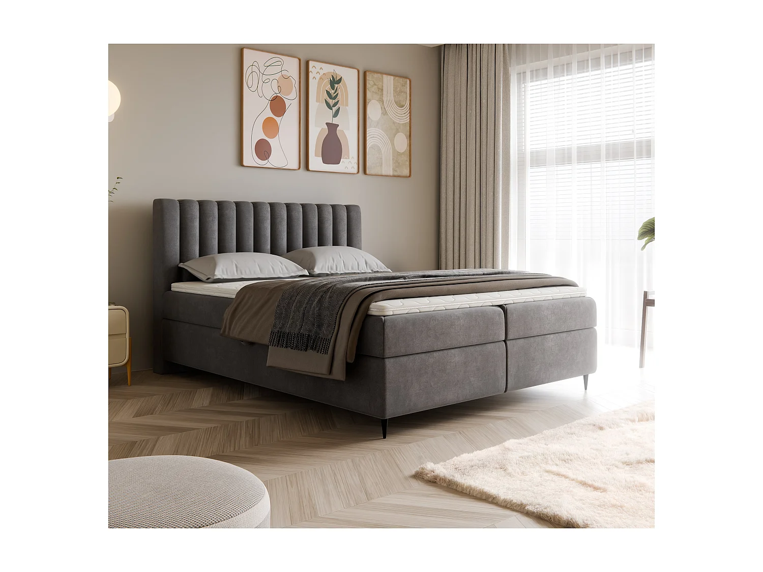 Boxspringbett LUX II, 140x200 cm, Dunkelgrau, inkl. 2 Bettkästen und Topper