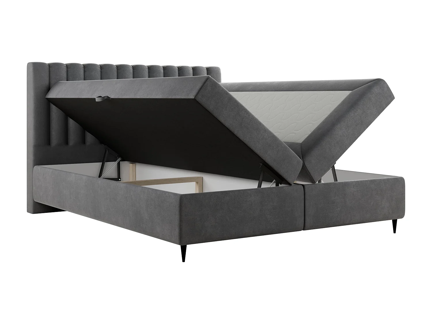 Boxspringbett LUX II, 140x200 cm, Dunkelgrau, inkl. 2 Bettkästen und Topper