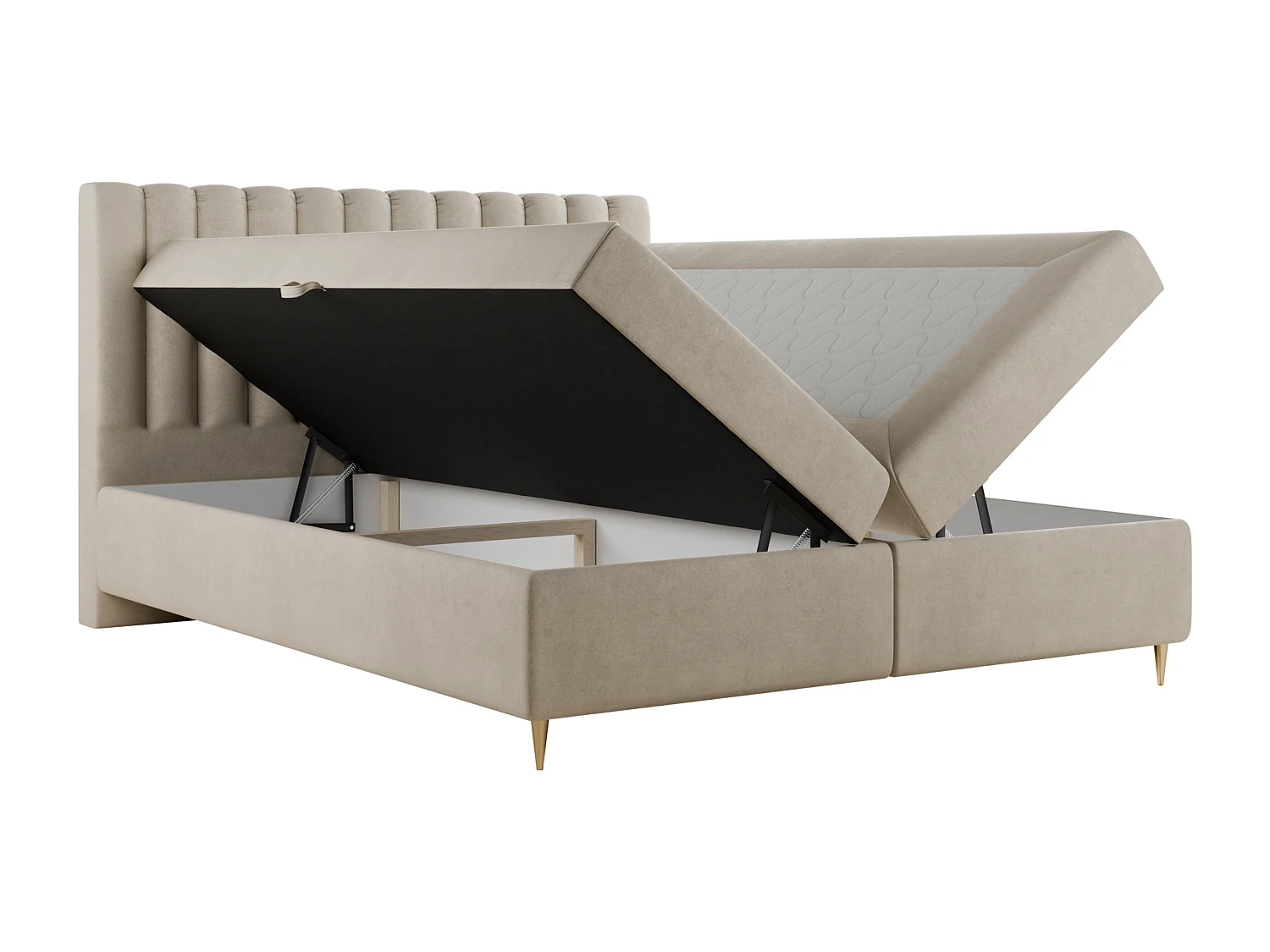 Boxspringbett LUX II, 140x200 cm, Beige, inkl. 2 Bettkästen und Topper