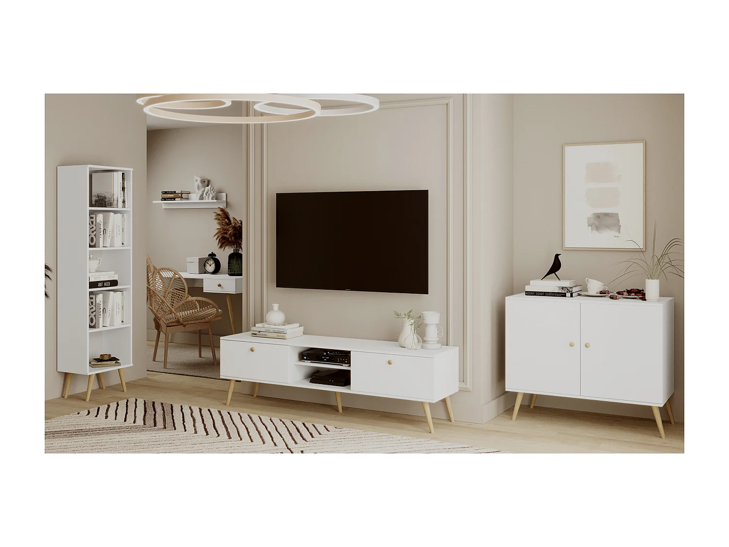 Boekenkast NATURA 180 cm Wit 4 verstelbare planken