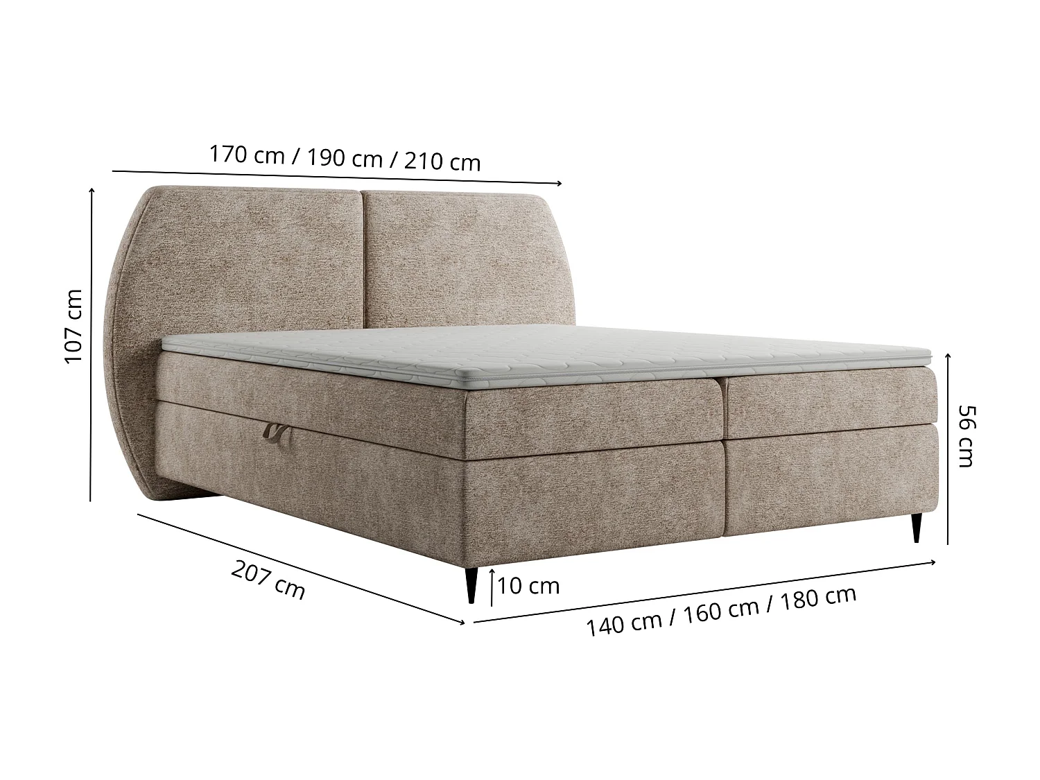Boxspringbett MADRYT, 140x200 cm, Cappuccino, inkl. 2 Bettkästen und Topper