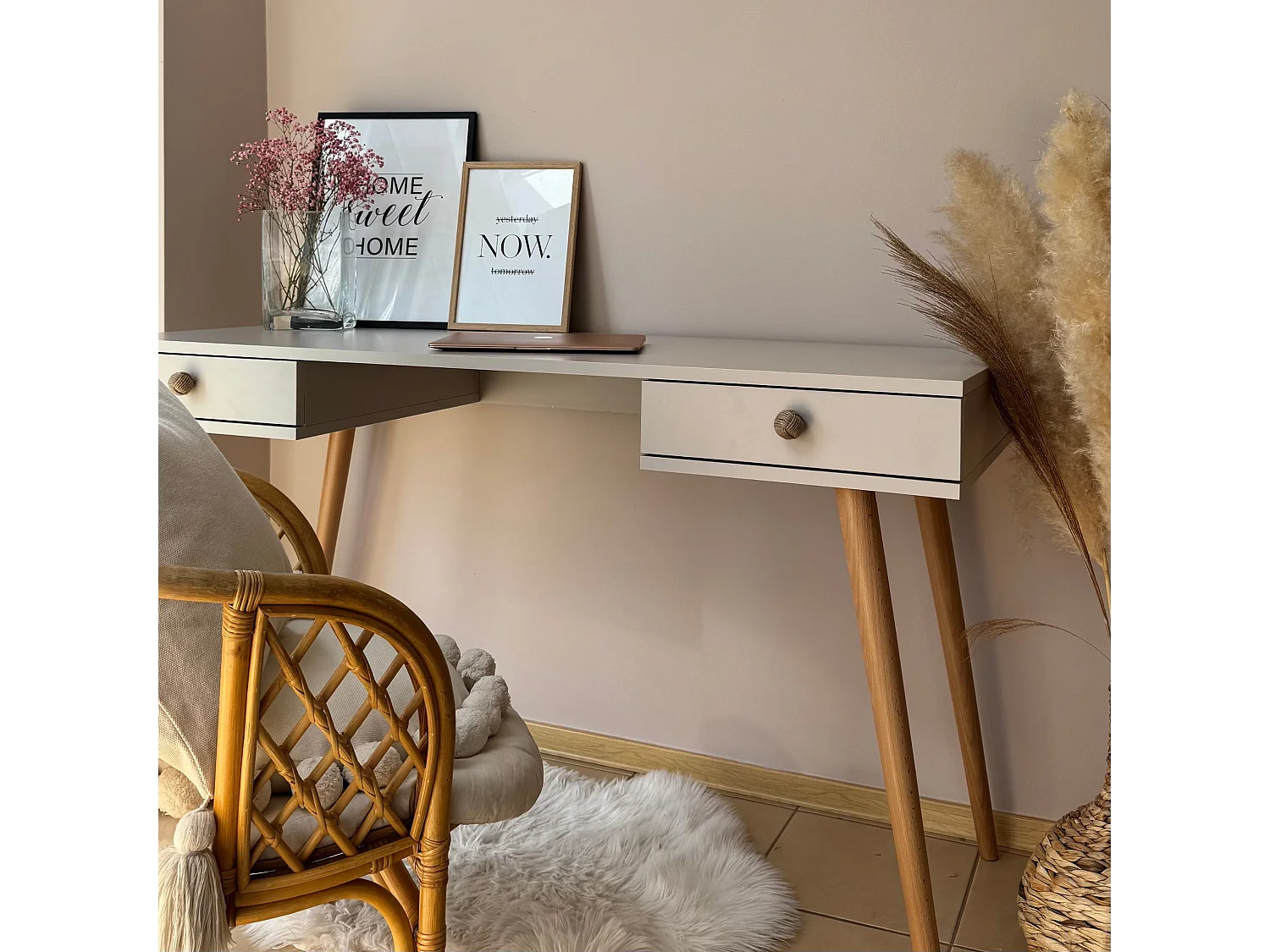 Schreibtisch NATURA, 135 cm, Eiche Craft Gold, mit 2 Schubladen