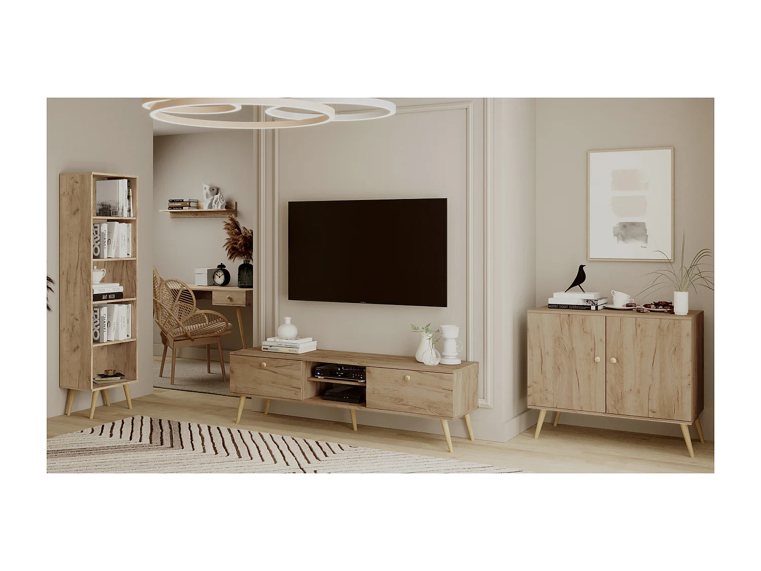 Boekenkast NATURA 180 cm Eiken Craft Goud 4 verstelbare planken