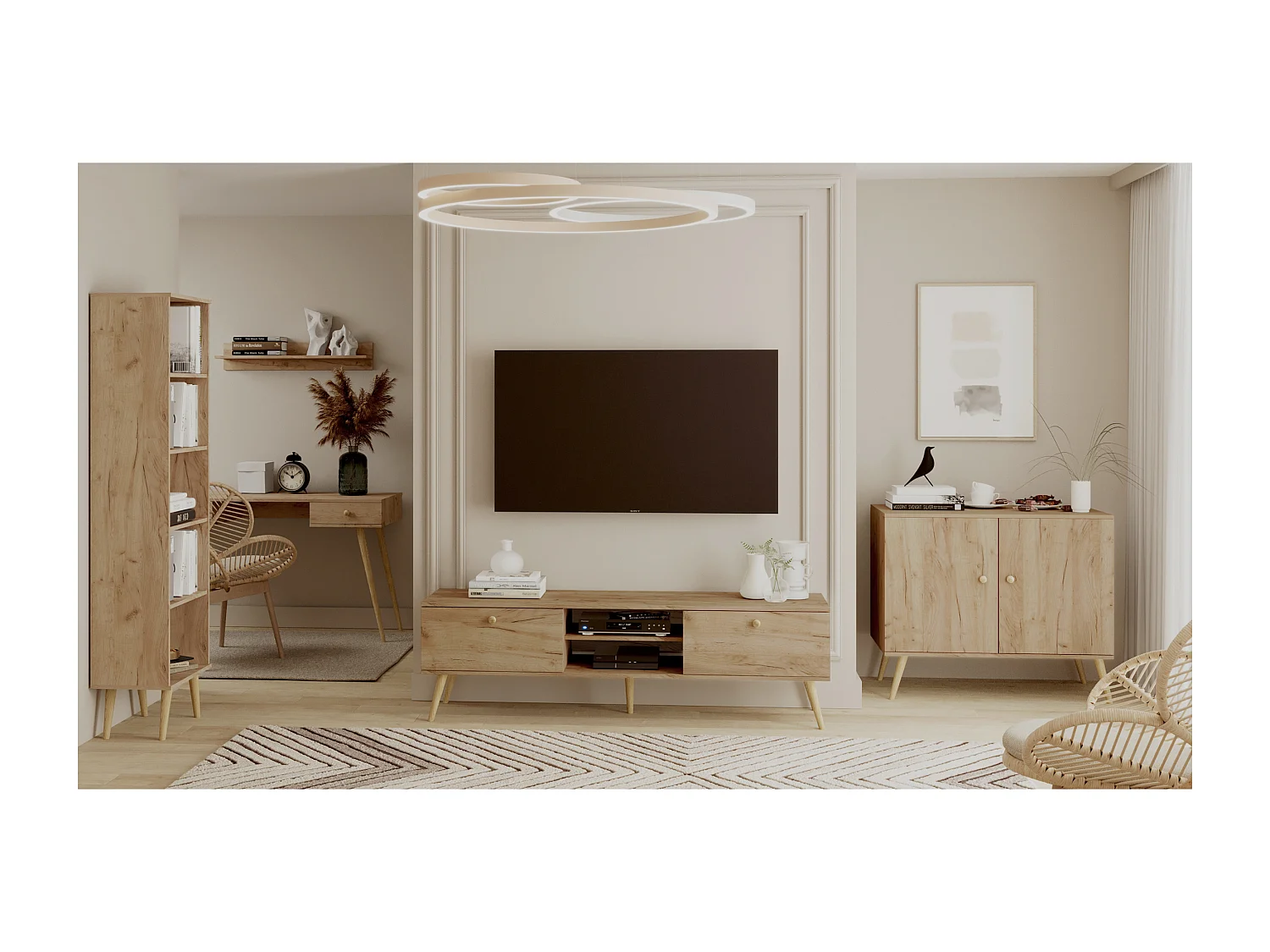 Boekenkast NATURA 180 cm Eiken Craft Goud 4 verstelbare planken