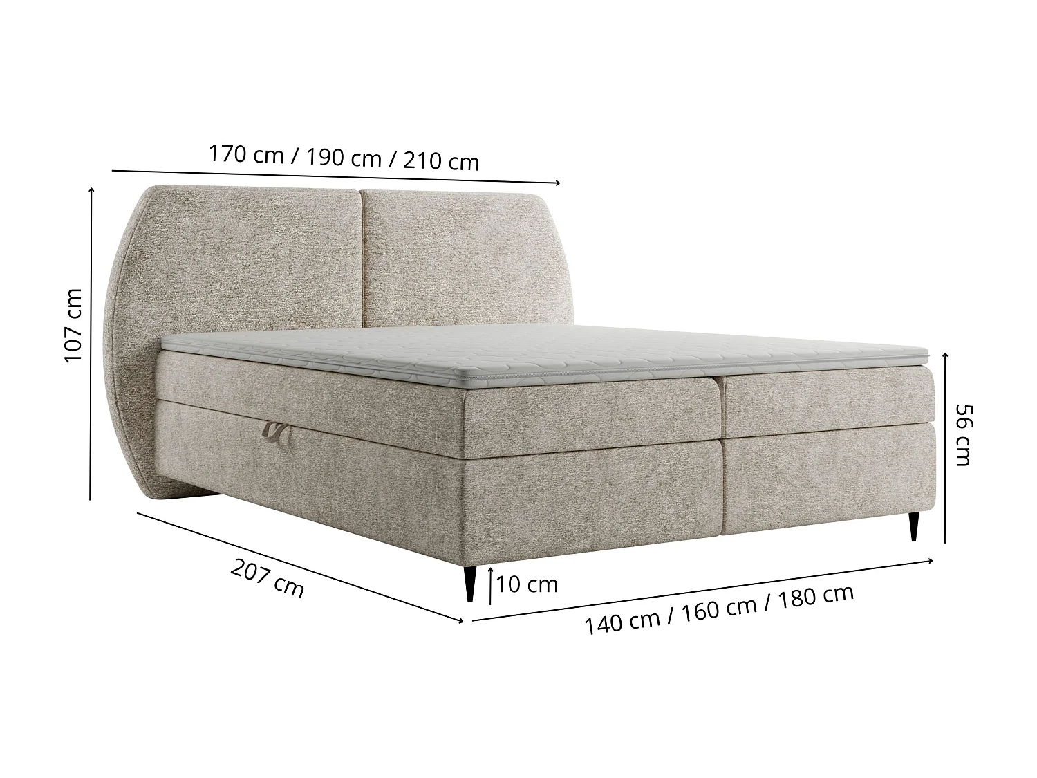 Boxspringbett MADRYT, 180x200 cm, Hellbeige, inkl. 2 Bettkästen und Topper