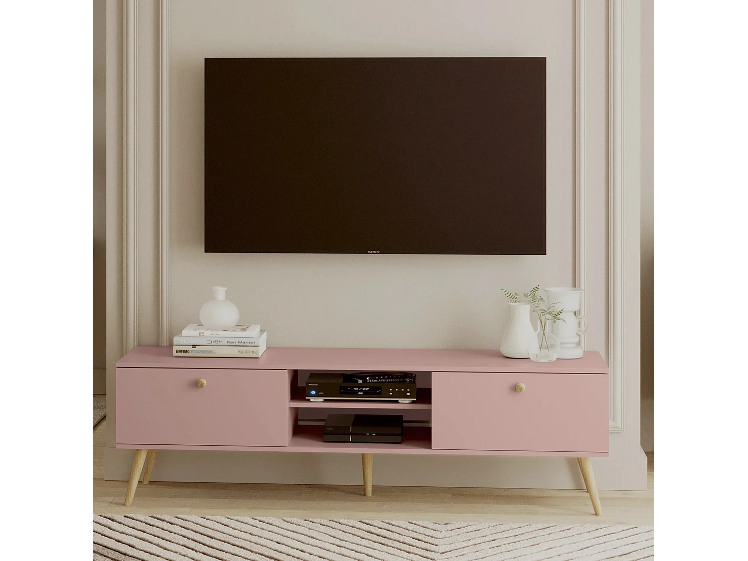 Lowboard NATURA, 170 cm, Rosa, 2 Schubladen mit Soft-Close