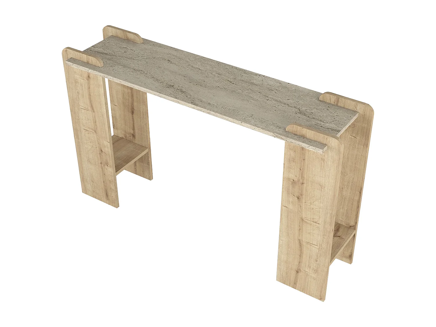 Console avec 2 étagères - Naturel clair et Effet travertin beige - OSENYA