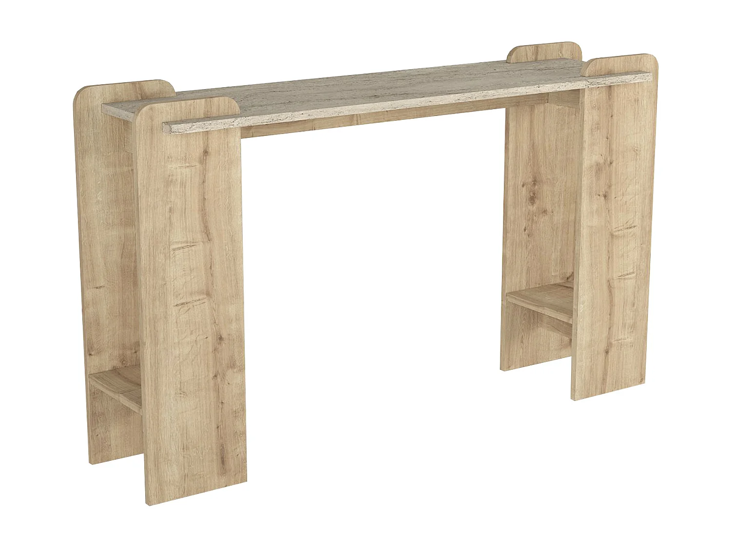 Console avec 2 étagères - Naturel clair et Effet travertin beige - OSENYA