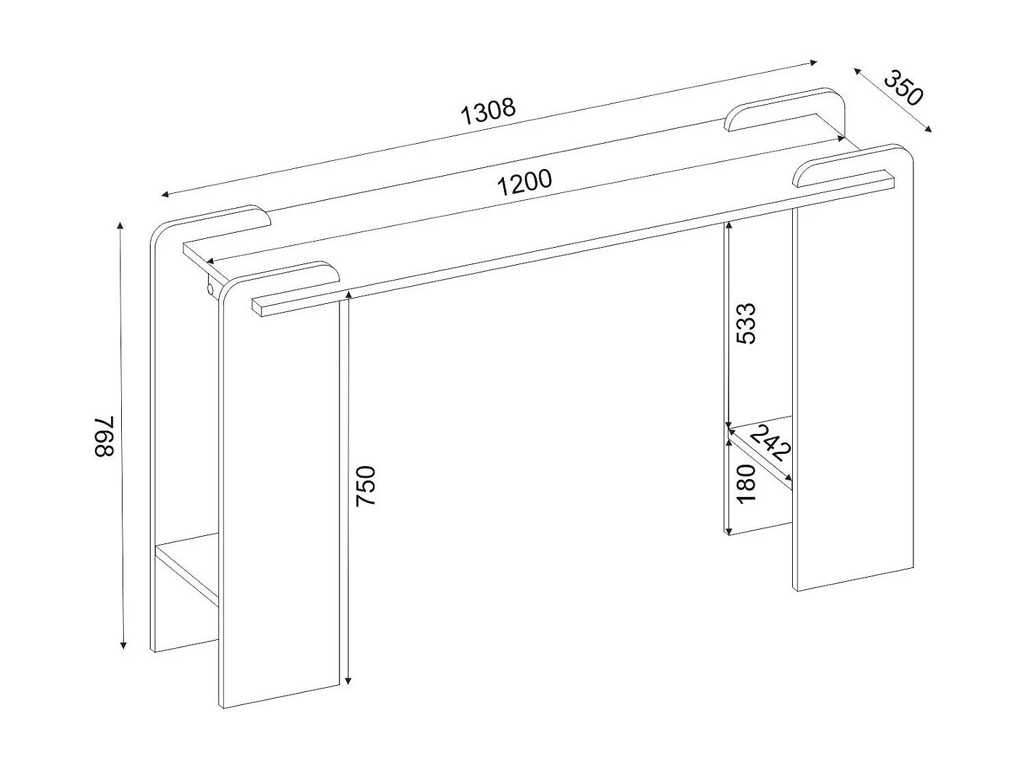Console avec 2 étagères - Naturel clair et Effet travertin beige - OSENYA