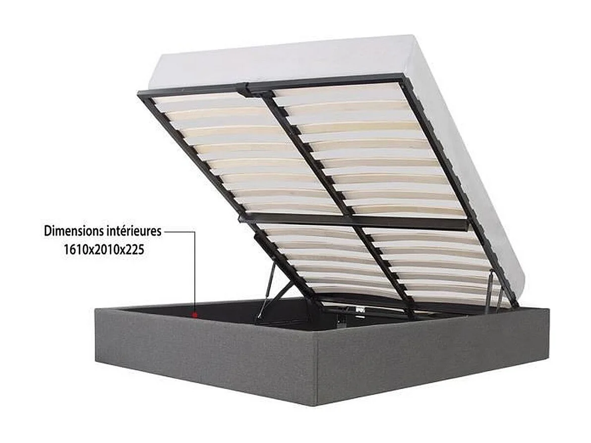 ECLIPSE Lit coffre 140x190 cm - Tissu gris clair - Sommier inclus