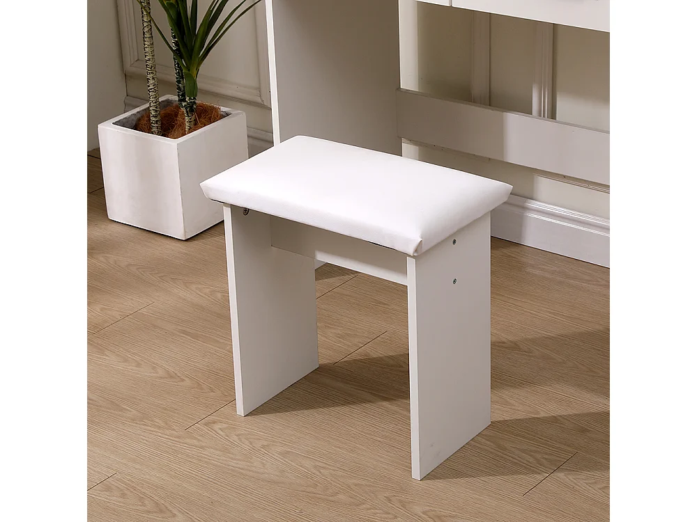 White Dressing Table Set with 12-Light Hollywood Mirror and Stool