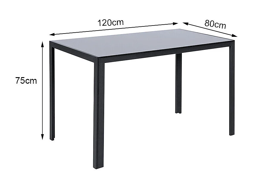 4-Seater Black Glass Dining Table with Metal Frame