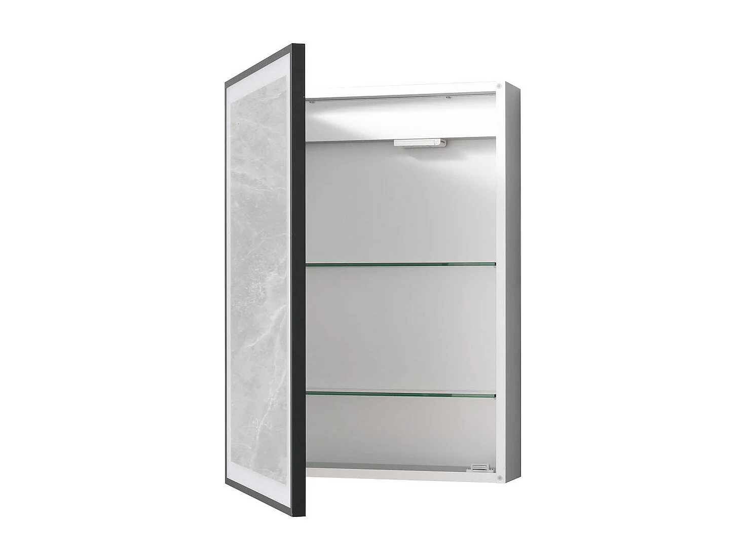 Black Rectangular LED Mirror Cabinet with Adjustable Lighting