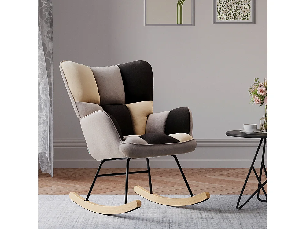 Black, White & Grey Linen Rocking Chair