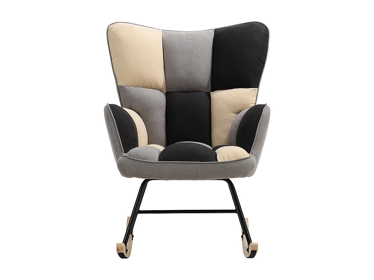 Black, White & Grey Linen Rocking Chair
